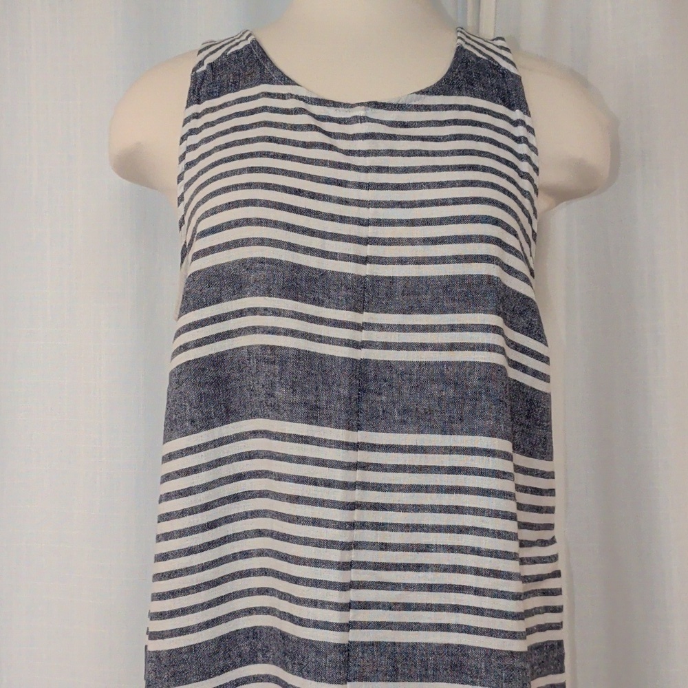 Linen Blue & White Striped Sleeveless Dress - Picture 10 of 10